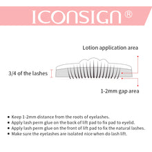 Load image into Gallery viewer, Lash Lift Kit - At-Home Lash Lift | Salon Results, 8 Weeks diagram showing proper lash pad placement and glue application for safe lash lifting.
